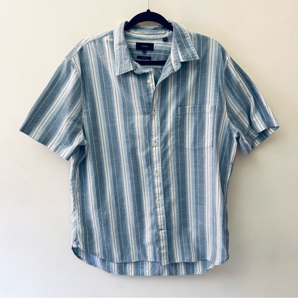 Vince Men’s 100% cotton striped short sleeve button down shirt size XL